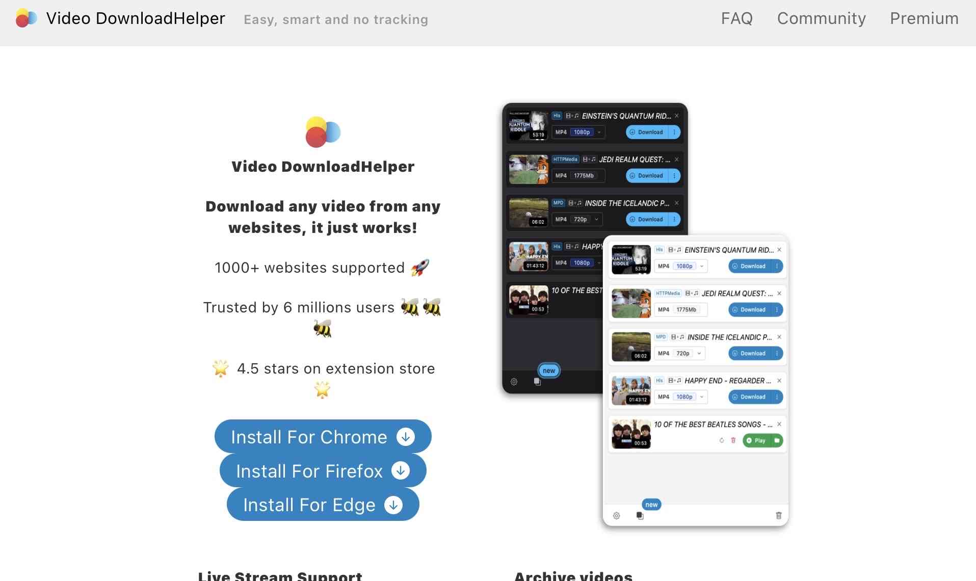 Video DownloadHelperのホームページ
