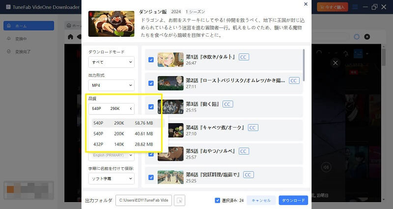 ビデオ品質を選択