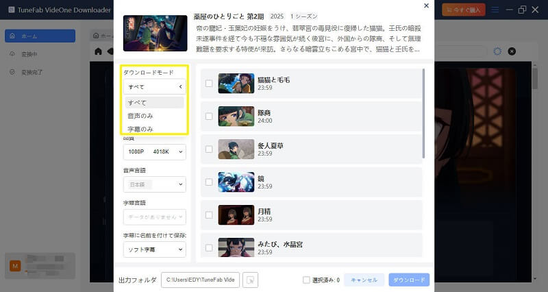 「音声のみ」を選択