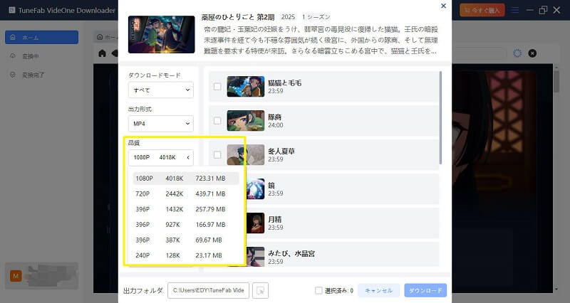 ビデオ品質を選択
